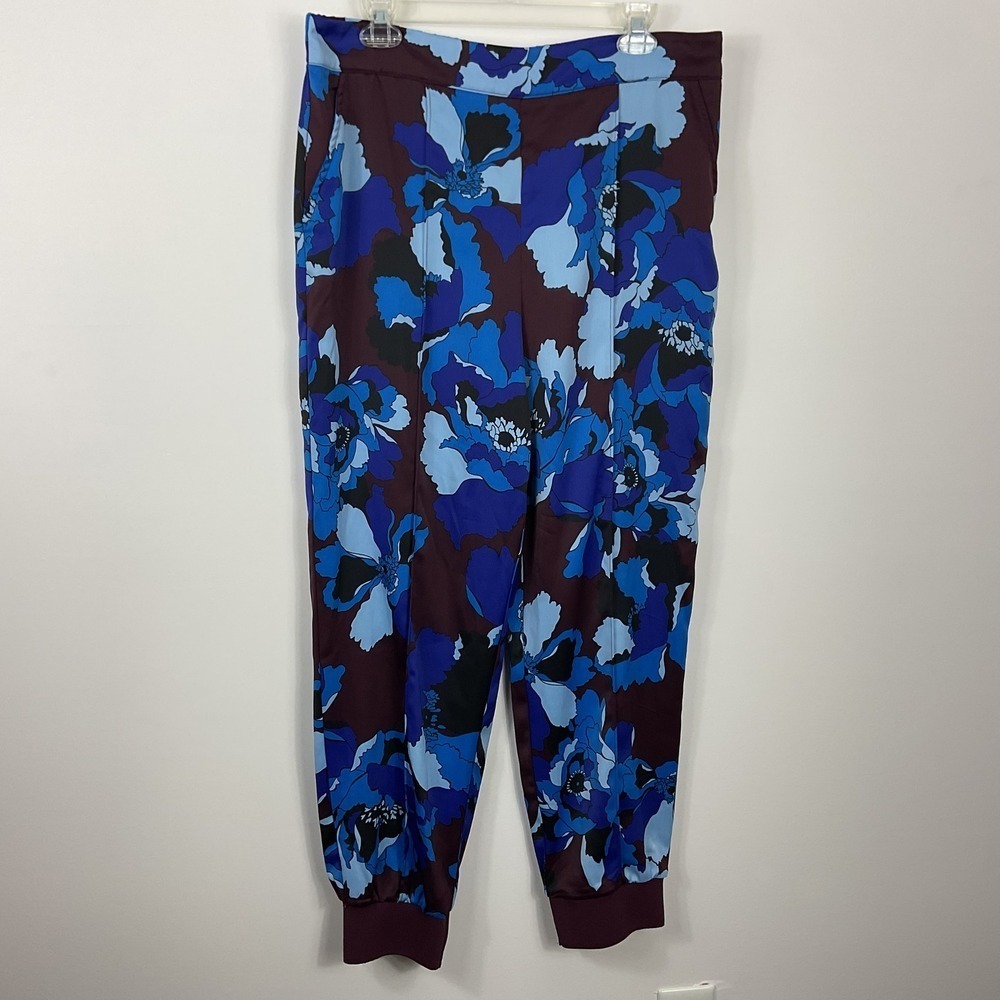 WHO WHAT WEAR Women's Blue Multi Floral Print Jogger Pants Size L